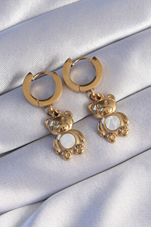316L Çelik Gold Renk Teddy Model Küpe alithestereo