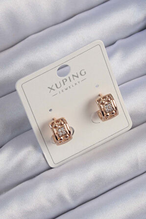 Xuping Rose Renk Zirkon Taşlı Geometrik Desenli Halka Küpe alithestereo
