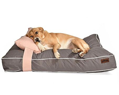 Petza Occamy L Üstü Açık - Yastıklı Çift Taraflı - Fermuarlı Gri - Pembe Büyük - Orta Irk Köpek Yatağı