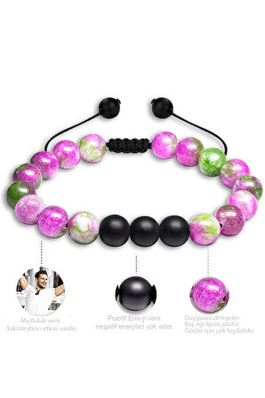 Sertifikalı Doğal Yeşil Mor Kuvars Oniks Taşı Doğal Taş Bileklik Seti