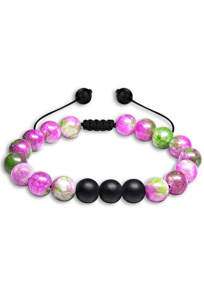 Sertifikalı Doğal Yeşil Mor Kuvars Oniks Taşı Doğal Taş Bileklik Seti