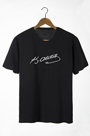 Azurco Oversize Önü Atatürk Imzası Baskılı Deep Black T-shirt