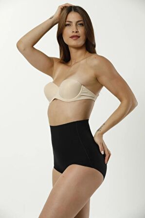 Kadın Siyah Lazer Kesim Yüksek Bel Slip Korse