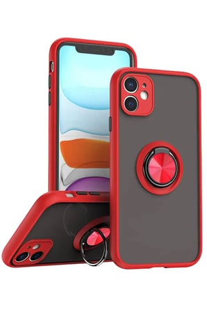 Newface Apple iPhone 11 Kılıf Montreal Yüzüklü Silikon Kapak - Kırmızı
