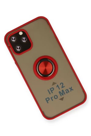 Newface Apple iPhone 12 Pro Max Kılıf Montreal Yüzüklü Silikon Kapak - Kırmızı