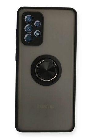 Newface Samsung Galaxy A72 Kılıf Montreal Yüzüklü Silikon Kapak - Siyah