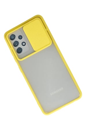 Newface Samsung Galaxy A52 Kılıf Palm Buzlu Kamera Sürgülü Silikon - Sarı