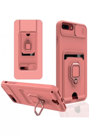 Newface Apple iPhone 7 Plus Kılıf Zuma Kartvizitli Yüzüklü Silikon - Pembe