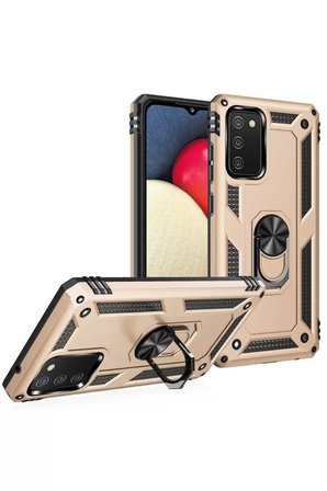 Newface Samsung Galaxy A03S Kılıf Sofya Yüzüklü Silikon Kapak - Gold