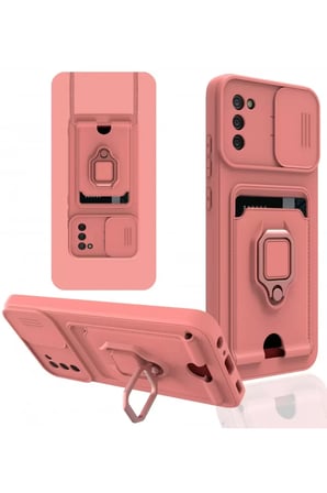 Newface Samsung Galaxy A03S Kılıf Zuma Kartvizitli Yüzüklü Silikon - Pembe