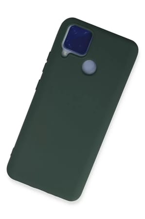 Newface Realme C15 Kılıf Nano içi Kadife Silikon - Koyu Yeşil