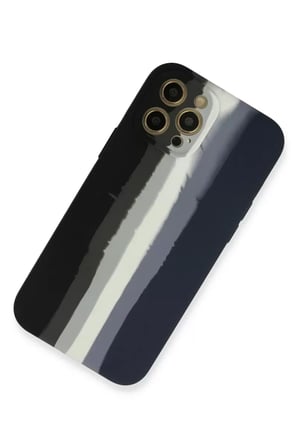 Newface Apple iPhone 12 Pro Max Kılıf Ebruli Lansman Silikon - Siyah-Lacivert