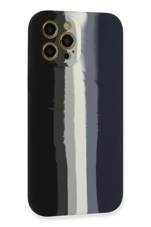 Newface Apple iPhone 12 Pro Max Kılıf Ebruli Lansman Silikon - Siyah-Lacivert