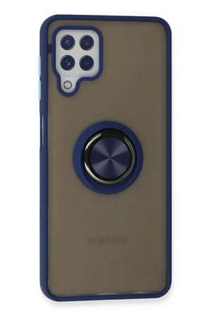 Newface Samsung Galaxy A22 Kılıf Montreal Yüzüklü Silikon Kapak - Lacivert