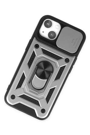 Newface Apple iPhone 14 Kılıf Pars Lens Yüzüklü Silikon - Gümüş