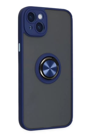 Newface Apple iPhone 14 Kılıf Montreal Yüzüklü Silikon Kapak - Lacivert