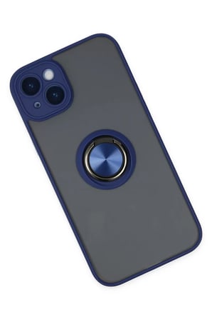 Newface Apple iPhone 14 Kılıf Montreal Yüzüklü Silikon Kapak - Lacivert
