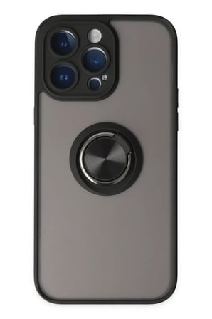 Newface Apple iPhone 14 Pro Kılıf Montreal Yüzüklü Silikon Kapak - Siyah
