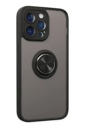 Newface Apple iPhone 14 Pro Kılıf Montreal Yüzüklü Silikon Kapak - Siyah