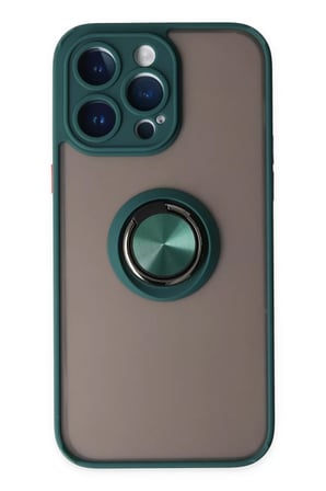 Newface Apple iPhone 14 Pro Max Kılıf Montreal Yüzüklü Silikon Kapak - Yeşil