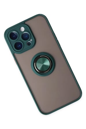 Newface Apple iPhone 14 Pro Max Kılıf Montreal Yüzüklü Silikon Kapak - Yeşil