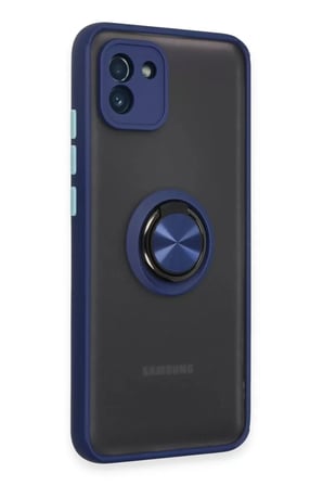 Newface Samsung Galaxy A03 Kılıf Montreal Yüzüklü Silikon Kapak - Lacivert