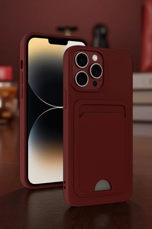 Newface Apple iPhone 15 Pro Kılıf Kelvin Kartvizitli Silikon - Bordo