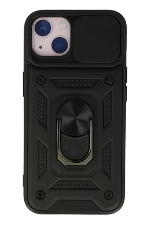 Newface Apple iPhone 15 Kılıf Pars Lens Yüzüklü Silikon - Siyah