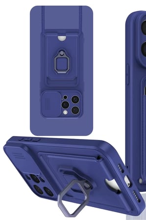 Newface Apple iPhone 15 Pro Max Kılıf Zuma Kartvizitli Yüzüklü Silikon - Lacivert
