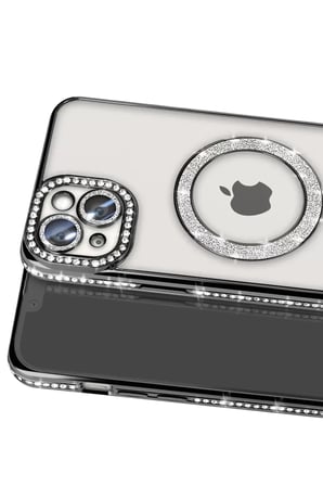 Newface Apple iPhone 15 Kılıf Joke Simli Magneticsafe Kılıf - Siyah