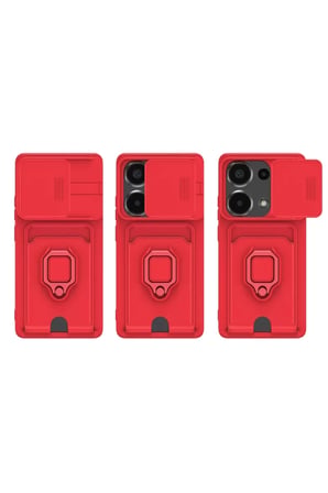 Newface Xiaomi Redmi Note 13 Pro 4G Kılıf Zuma Kartvizitli Yüzüklü Silikon - Kırmızı