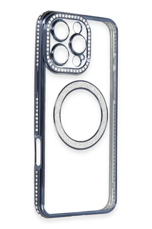 Newface Apple iPhone 16 Pro Max Kılıf Joke Simli Magneticsafe Kılıf - Lacivert
