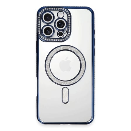 Newface Apple iPhone 16 Pro Max Kılıf Joke Simli Magneticsafe Kılıf - Lacivert