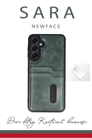 Newface Samsung Galaxy S24 FE Kılıf Sara Kartvizitli Deri Kılıf - Koyu Yeşil