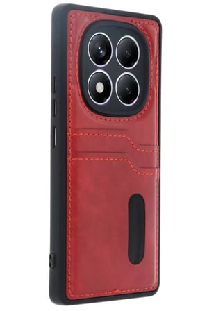Newface Xiaomi Redmi Note 14 Pro 4G Kılıf Sara Kartvizitli Deri Kılıf - Kırmızı