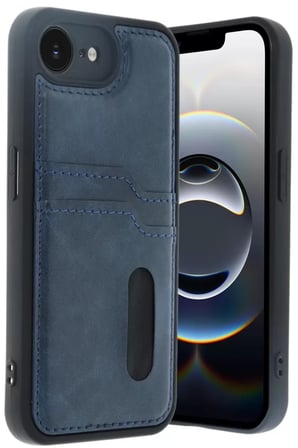 Newface Apple iPhone 16E Kılıf Sara Kartvizitli Deri Kılıf - Lacivert