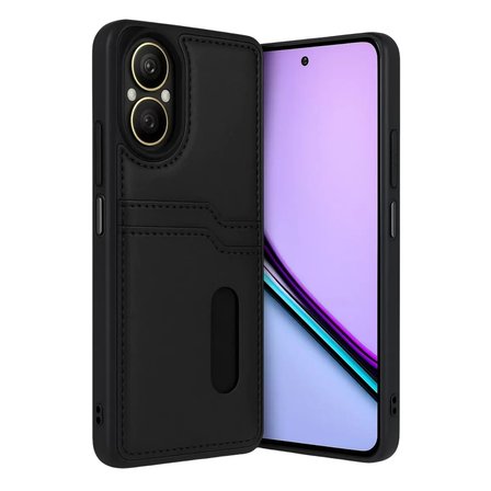 Newface Realme 12 Lite Kılıf Sara Kartvizitli Deri Kılıf - Siyah