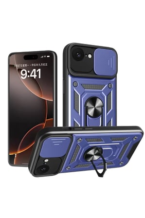 Newface Apple iPhone 16E Kılıf Pars Lens Yüzüklü Silikon - Lacivert