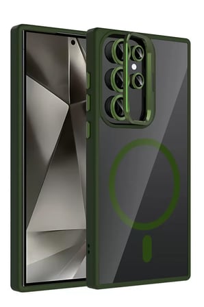Joko Samsung Galaxy S23 Ultra Remim Lensli Magsafe Standlı Kapak - Koyu Yeşil