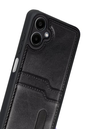 Newface Samsung Galaxy A07 4G Sara Kartvizitli Deri Kılıf - Siyah