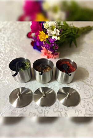 BAHARATLIK KAPAKLI 3'LÜ SET 430 KALİTE PASLANMAZ ÇELİK