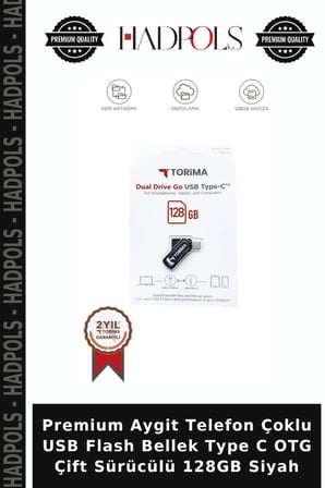 Premium Aygit Telefon Çoklu USB Flash Bellek Type C OTG Çift Sürücülü 128GB Siyah