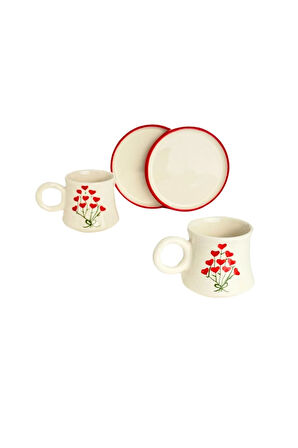 6’lı Takım Kalp Buketi,  El Yapımı kazan Seramik Kahve Fincanı, Kahve Fincanı, Hand made