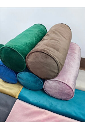 Kadife Silindir Yastık Fermuarlı Bolster Yoga Yastık Kılıfı Mavi 20x50