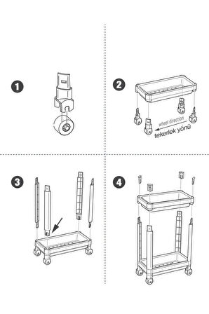 2 Katlı Tekerlekli Düzenleyici Raf, Banyo Dolabı, Mutfak Tezgah ve Evye Altı, Beyaz