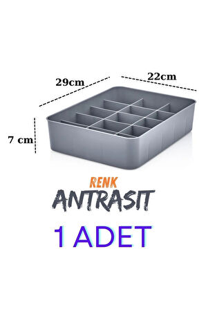 15 Bölmeli Düzenleyici, Saat, Takı, Toka, Çorap, İç Çamaşırı Organizeri Antrasit 1 Adet