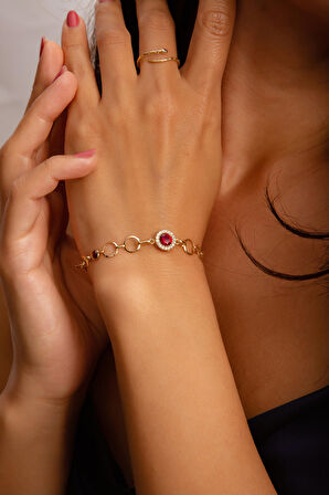 Bordo Taşlı Halka Bileklik