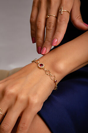 Bordo Taşlı Halka Bileklik