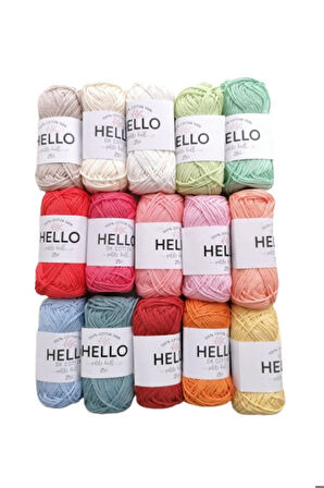 Hello %100 Doğal Pamuk Punch Ve Amigurumi Iplik 25 Gram 15 Renk Kit Oeko-tex Sertifikalı