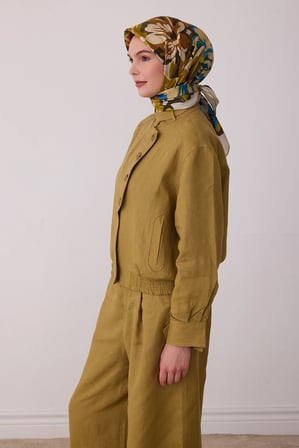 Belli Çiçek Desenli %100 Twill İpek Eşarp 4416D